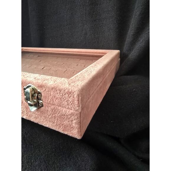 Pink Velvet Jewelry Storage Box W/ Glass Cover 10 X 14 - Picture 5 of 8